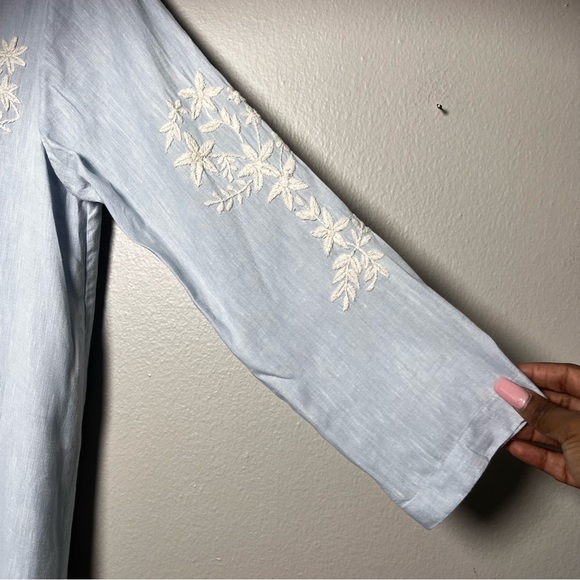 Roller Rabbit Women 100% Linen Ebonie Dress Small Blue Embroidered Spring Coasta - Picture 6 of 10